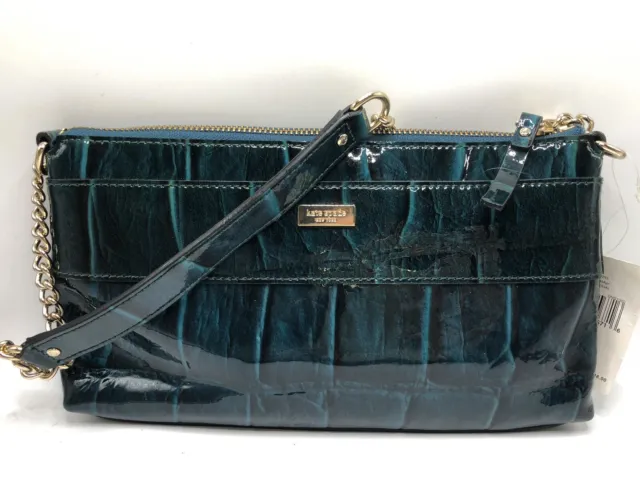 NWT! Kate Spade Byrd Knightbridge Teal Blue Green Croco Patent Leather Bag Purse