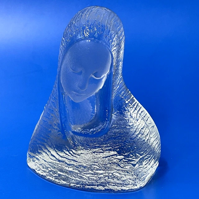 Vtg Viking Glass MADONNA MARY SIGNED Paperweight Religious Collectible Decor