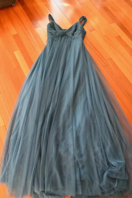 Monique Lhuillier Women Tulle Bridesmaid Dress Sz 10 M Maxi Teal Long Gown