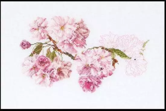 KIT DE PUNTO DE CRUZ THEA GOUVERNEUR - poda 300 x 200 mm flores rosa floral