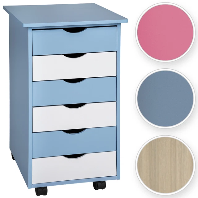 Rollcontainer Mit 6 Schubladen - Stapelbarer Schubladenschrank Weiß-Blau