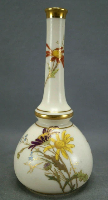 Royal Worcester Hand Painted Flowers Blush Ivory & Gold 6 7/8 Inch Vase C.1892