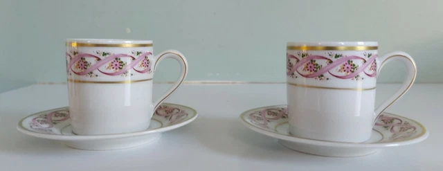 Porcelaine Scherzer 2 Tasses Litrons A Cafe Moka Rubans Fleurs Roses Allemagne
