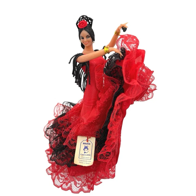 Poupée Ancienne MARIN Danseuse Flamenco Folklorique D'Espagne - Robe Jaune, Très Bel état