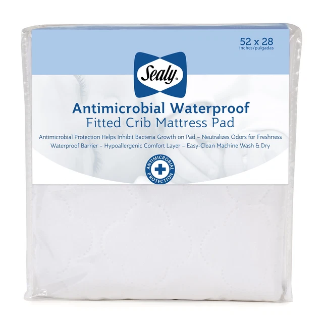 Sealy Baby Antimicrobial Waterproof Toddler and Crib Mattress Pad