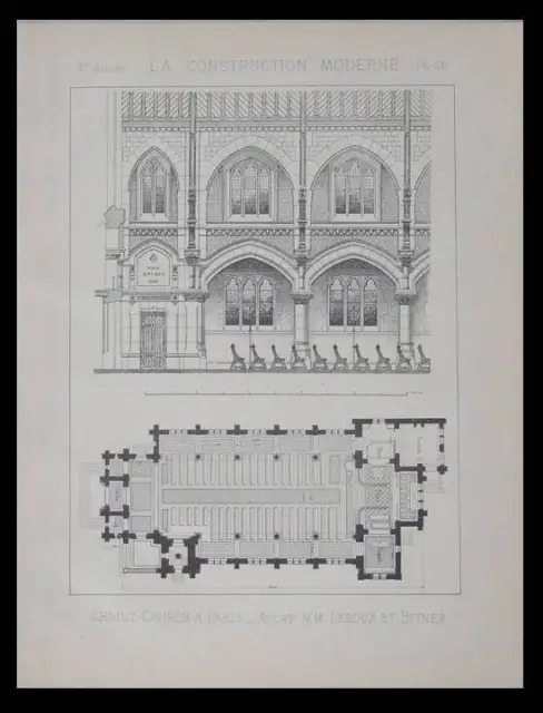 Neuilly, Eglise Adventiste, Christ Church - 1890 - Planche Architecture -
