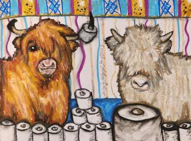 Miniature Scottish Highland Cattle Cow Art Print 11 x 14 Artist KSAMS TP Hoard