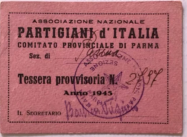 Associazione Nazionale Partigiani D’italia Com. Provinciale Parma Tessera 1945