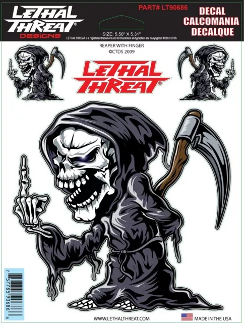 LETHAL THREAT Motorcycle Bike Board Decal Laptop Sticker REAPER FINGER LT90686