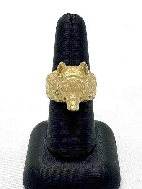 14k Yellow Gold & Diamond Wolf Head Ring, Unique Statement Ring