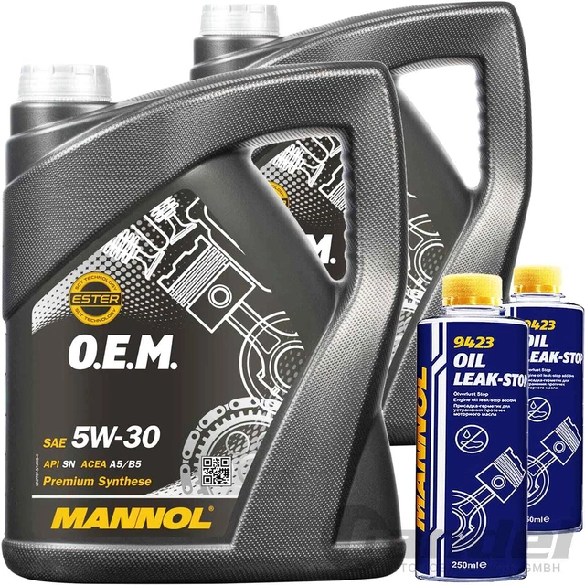 2x5L OLIO MANNOL 5W30 + 500ml SIGILLANTE OIL-LEAK-STOP adatto per FORD VOLVO
