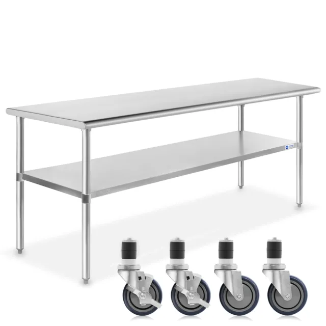 OPEN BOX - Stainless Steel Kitchen Work Food Prep Table w/ 4 Casters - 30"x72"