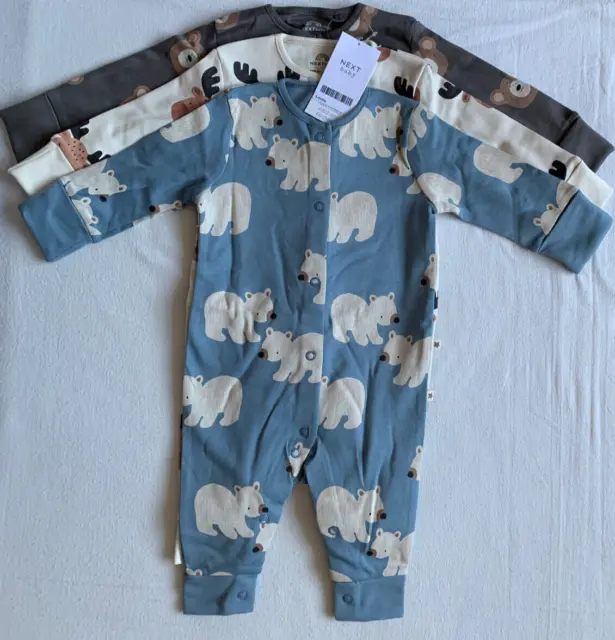 BNWT Baby Boys 3pk Cute Animals Sleepsuits size 3-6 months NEXT