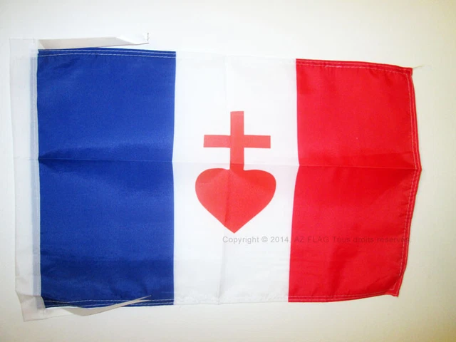 Drapeau De Table France Sacré Cœur - Petit Drapeau Catholique Avec Socle, 21x14 Cm - 11