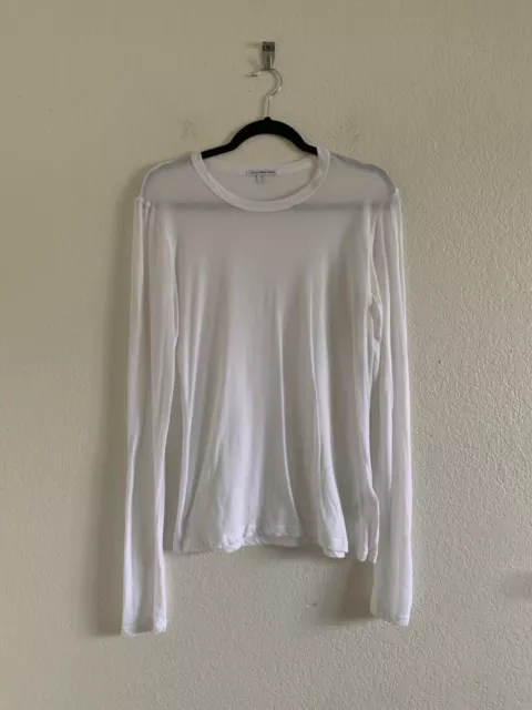 Standard James Perse Top Womens 3 Large White Crew Neck Long Sleeve Tee T Shirt