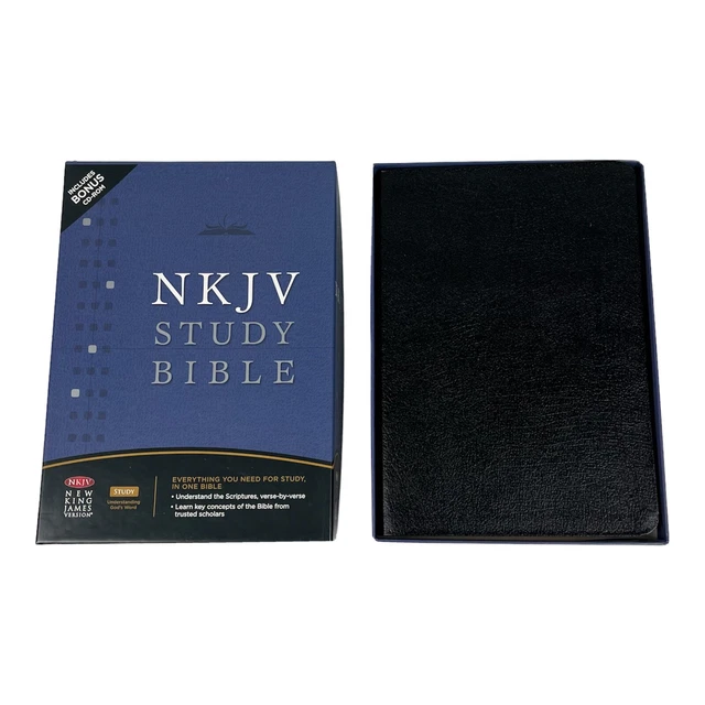 NEW KING JAMES Version Study Holy Bible Black Bonded Leather Boxed VGC ...