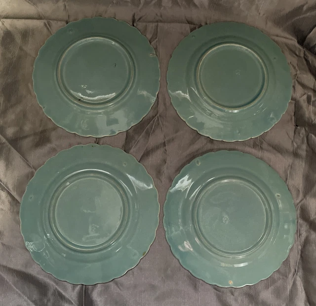 4 Anciennes Petites Assiettes en Barbotine de Sarreguemines / Décor Oiseaux 2