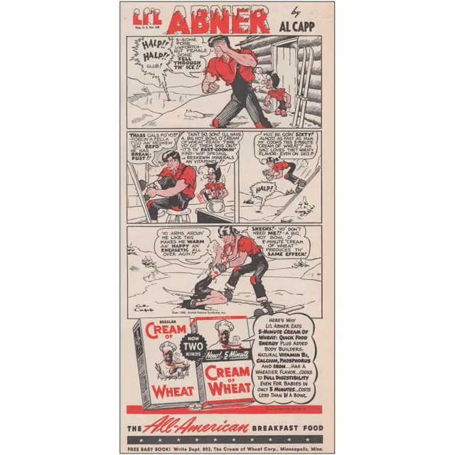 1941 Cream of Wheat: Lil Abner Al Capp Vintage Print Ad