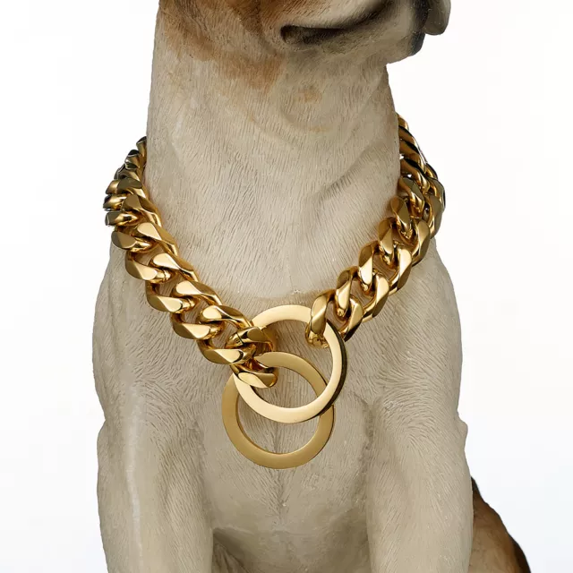 Pet Dog Stainless Steel Curb Cuban Link 10-19MM Dog Chain Collar Choker 12''-32"