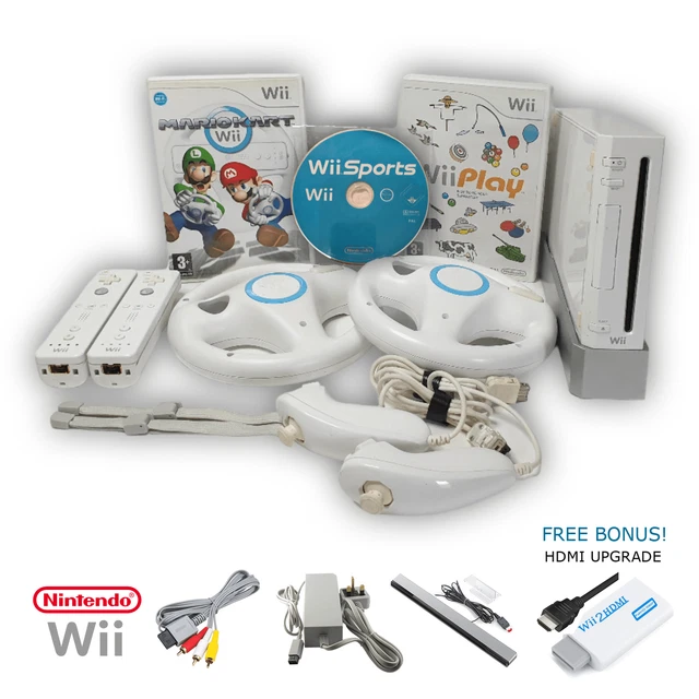 NINTENDO WII CONSOLE Mario Kart Bundle 2 Controllers & Wheels Wii