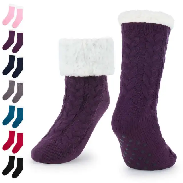 Mens Womens Winter Sherpa Fleece-lined Cozy Fuzzy Thermal Slipper Socks Indoor