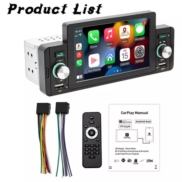 Radio de coche 1 DIN 5" CarPlay/Android Auto FM Bluetooth 3-USB pantalla táctil
