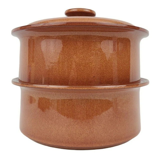 Denby Fine Stoneware Round Double Casserole Covered Crock Rusty Brown Pot 8x8