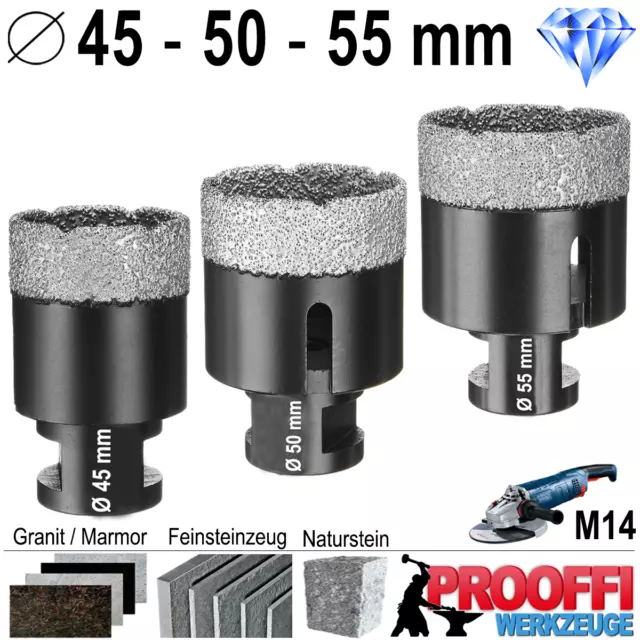 3x M14 Diamant Bohrkrone Ø 45-50-55mm Granit Fliesen Loch Fräser Winkelschleifer