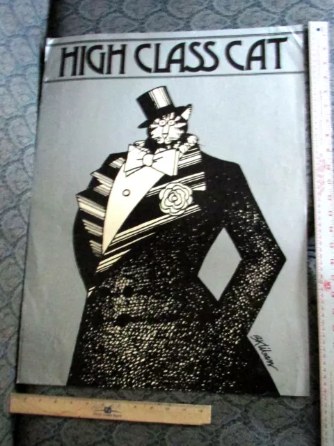 B KLIBAN POSTER 18"x24" Vintage 1977 "HIGH CLASS CAT" Silver Workman Publishing