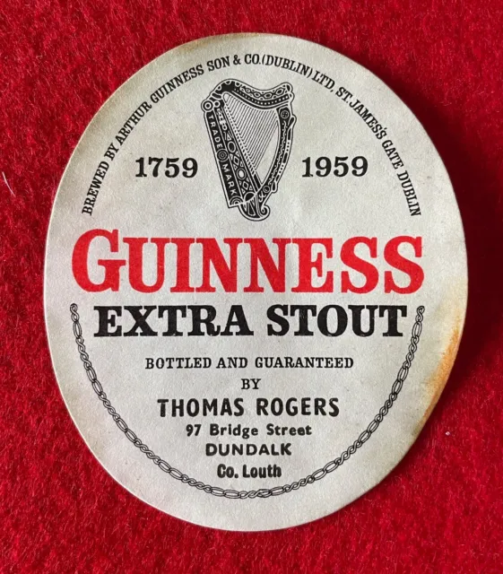 Guinness Bottle Label , Dundalk , Co. Louth, Ireland, Brewery, Vintage.