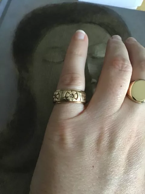 Antique/Vintage 14k Yellow Gold Floral Cigar Band Ring, Antique Flower Ring