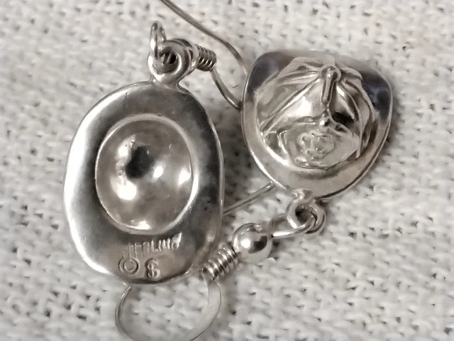 Firefighter Helmet Earrings Sterling Silver 925 7.18G Signed Firetruck Engine