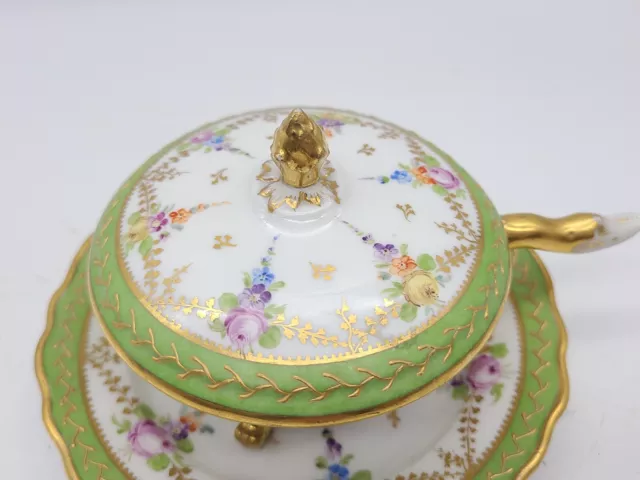 Rare RK Dresden Meissen handled 3 legged cup w/cover saucer Richard Klemm 3