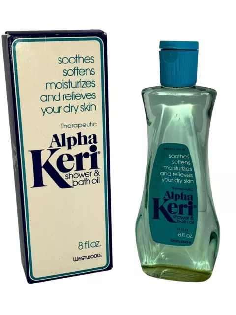 NIB Vintage 1980’s Alpha Keri Shower & Bath Oil For Dry Skin 8 oz Unused  in Box