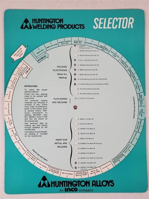 HUNTINGTON WELDING PRODUCTS Selector Chart/Guide Metal Arc Flux Cored ...