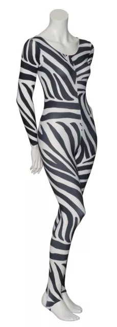 KDC012 Zebra Animal Print Long Sleeve Stirrup Dance Catsuit By Katz Dancewear