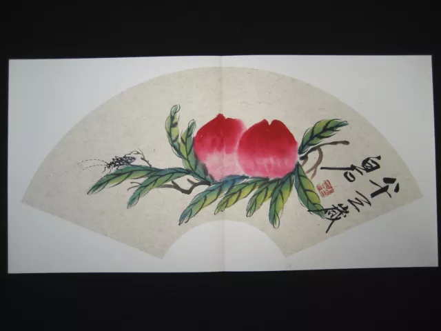 Qi Baishi Signed Old Chinese Hand Painted Painting Scroll Album w/Peach Flower祝寿