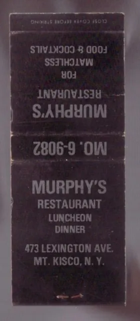 Vintage Matchbook Cover "Murphy's Restaurant" 473 Lexington Ave, Mt. Kisco, N.Y.