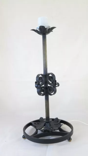 Table Lamp Wrought Iron Vintage Old Abat Jour Desk CH2