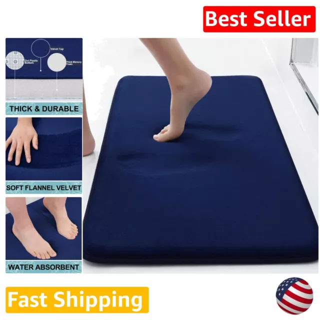 Extra Soft Memory Foam Bath Mat - Absorbent Bathroom Rug, Non Slip, Navy Blue