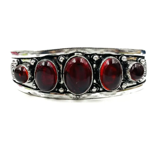 925 Sterling Silver Red Garnet Gemstone Handmade Jewelry Cuff Bracelet