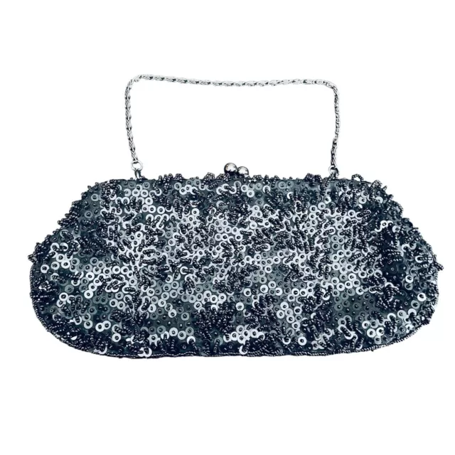 Vintage Beaded Evening Bag Black by Carlo Fellini Clutch Kisslock GUC Purse