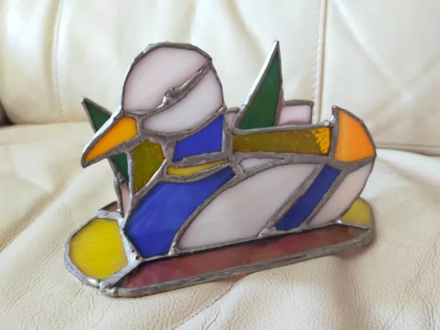 Beautiful Stained Glass Window Leaded Duck Design Art Deco Style Letter Holder