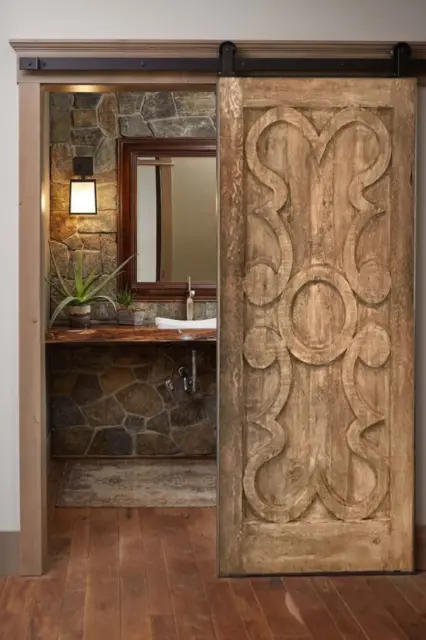 Hand-Carved Barn Door, Antique Doors, Custom Size Interior Sliding Hinged Door