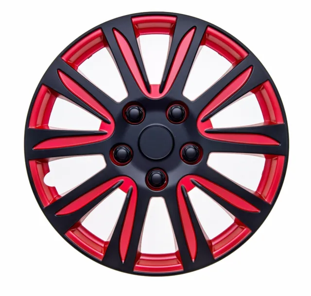 Set 4 Hubcaps 16" Wheel Cover Marina Bay Red Black ABS Easy To Install Universal 3