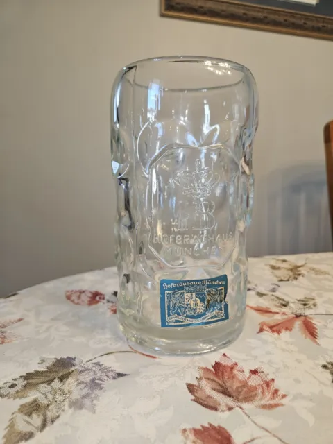 HB Hofbrauhaus Munchen Munich German 1 Liter Glass Dimpled Beer Stein LARGE Mug