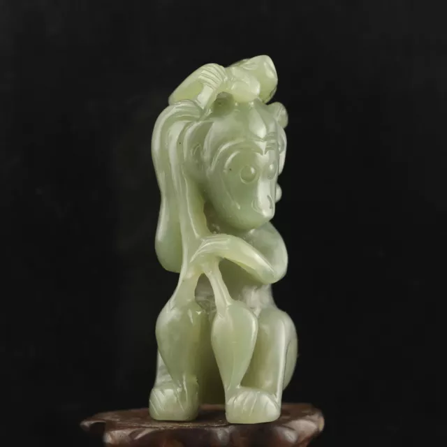 China old natural hetian jade hand-carved statue monkey pendant w