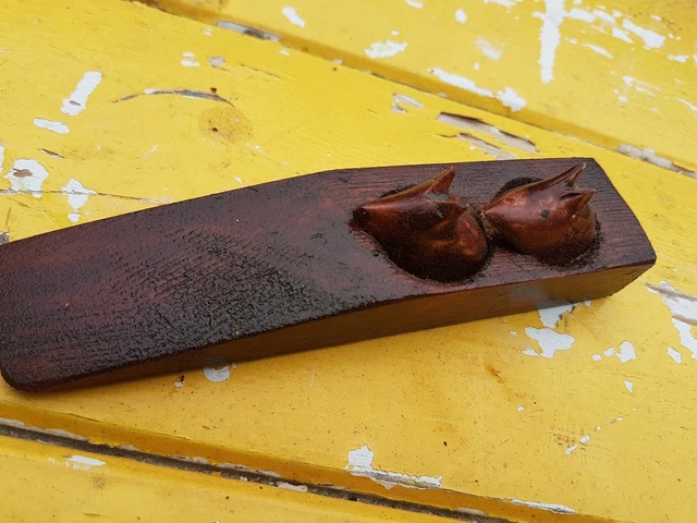 Victorian  pine  -- door stop  with hand carved MICE