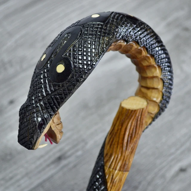 Bastone da passeggio in canna Legno intagliato a mano - Marrone cobra /...