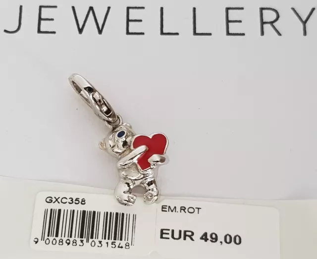GOOIX CHARM Silber 925 Charms Anhänger Teddybär Teddy Bär mit Herz rot neu 182